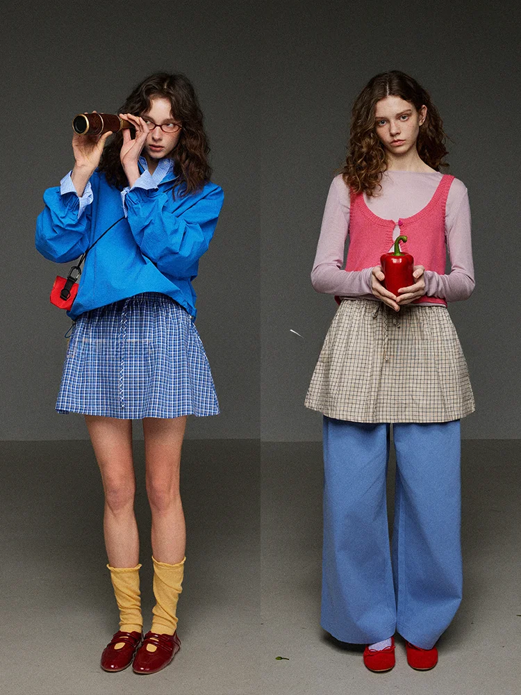 

Ретро-юбка в клетку с завязками, женская, весна-лето, двусторонняя, с высокой талией, А-силуэт, от TNIT Commute Sle