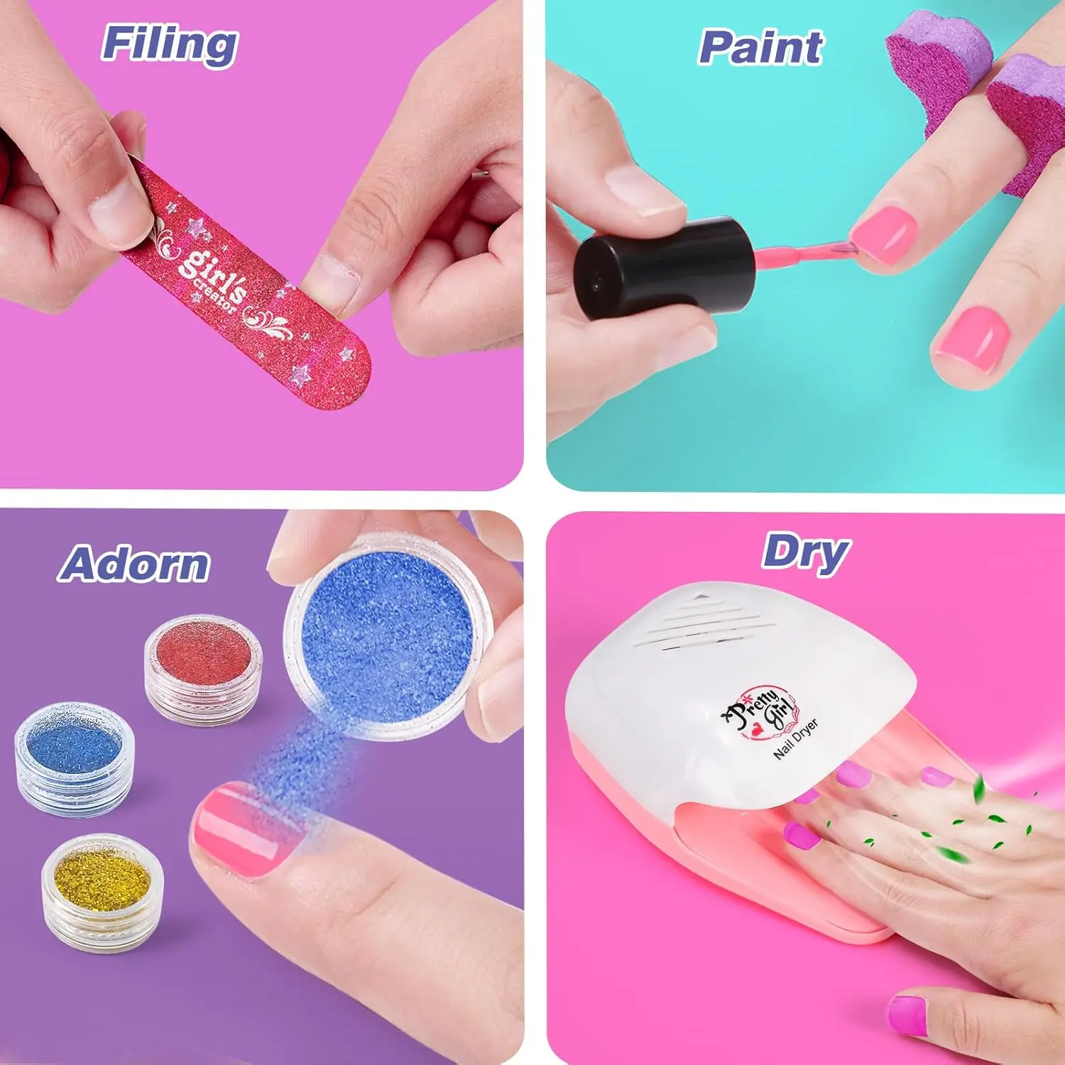 Juego de spa para pies y uñas para niños, bañera de masaje y secadora, regalo de cumpleaños y Navidad de 5 a 12 años