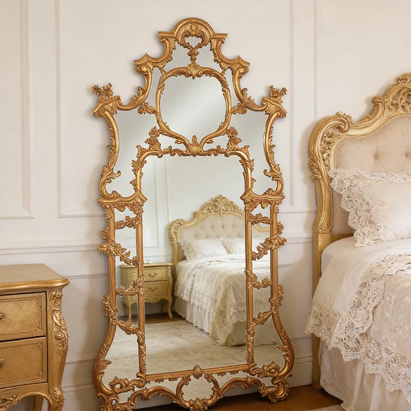 ins European retro high-end carved makeup mirror wall hanging living room fireplace classical French decorative