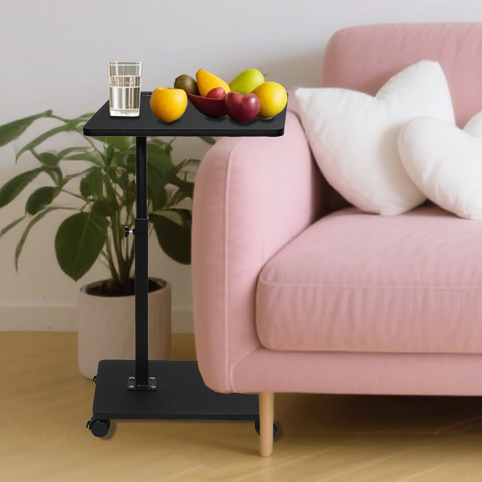 طاولة جانبية قابلة للتعديل مع عجلة على شكل حرف C، طاولة تخزين متنقلة بسيطة، طاولة قهوة بسيطة لغرفة النوم، أريكة بجانب السرير