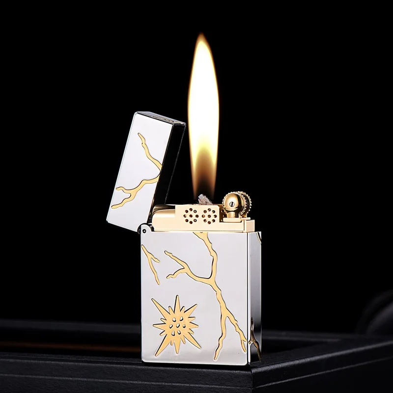 

New Metal Pure Copper Langsheng Kerosene Windproof Lighter Personalized Retro High end Gift Smoking Accessories Small Tools