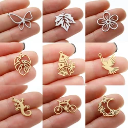 5Pcs/Lot Mini Stainless Steel Charms Fashion Metal Leaf Flower Butterfly Sun Pendants for Makings DIY Jewelry Handmade Craft