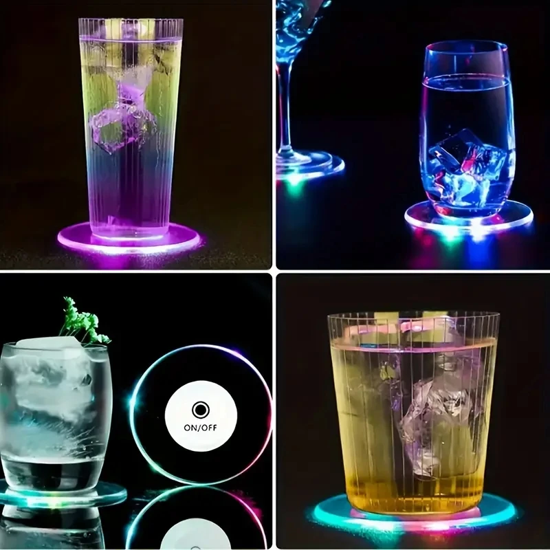 6.8/10cm Colorful LED Tableware Mat Cup Luminous Sticker Colorful Flashing Bottle Sticker Light-emitting Coaster Stall Bar Light