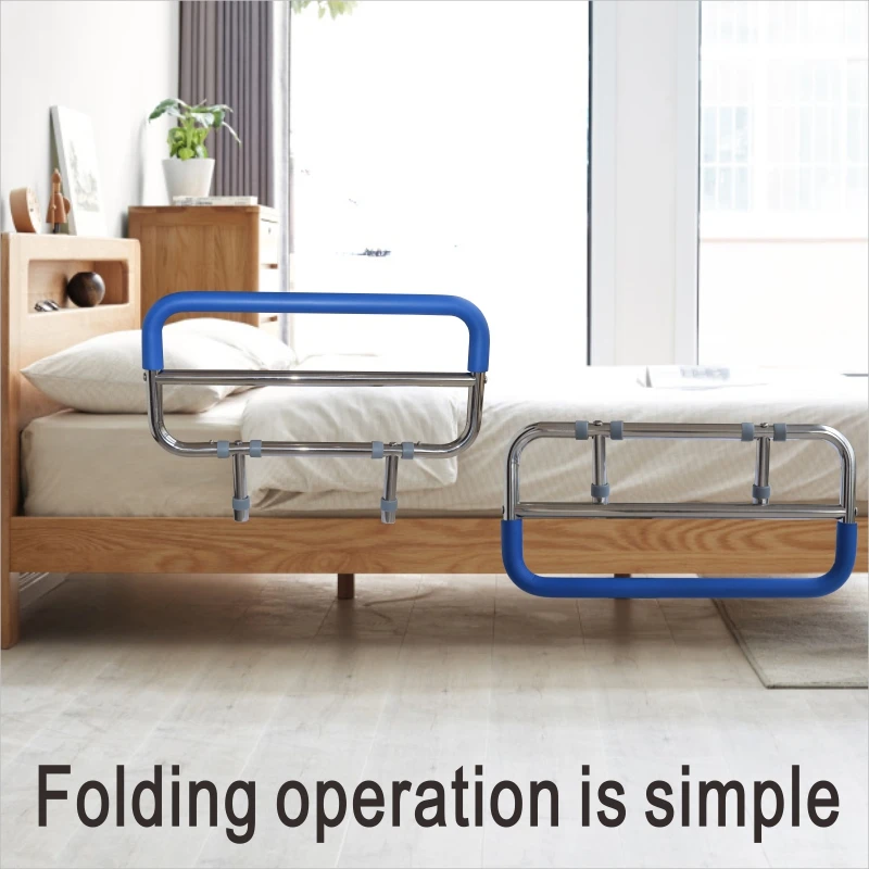 ارتفاع قابل للتعديل 304 السكك الحديدية بجانب السرير من الفولاذ المقاوم للصدأ مع مقبض دعم قابل للطي لتركيب تصميم رائع من السيليكون الناعم المضاد للانزلاق