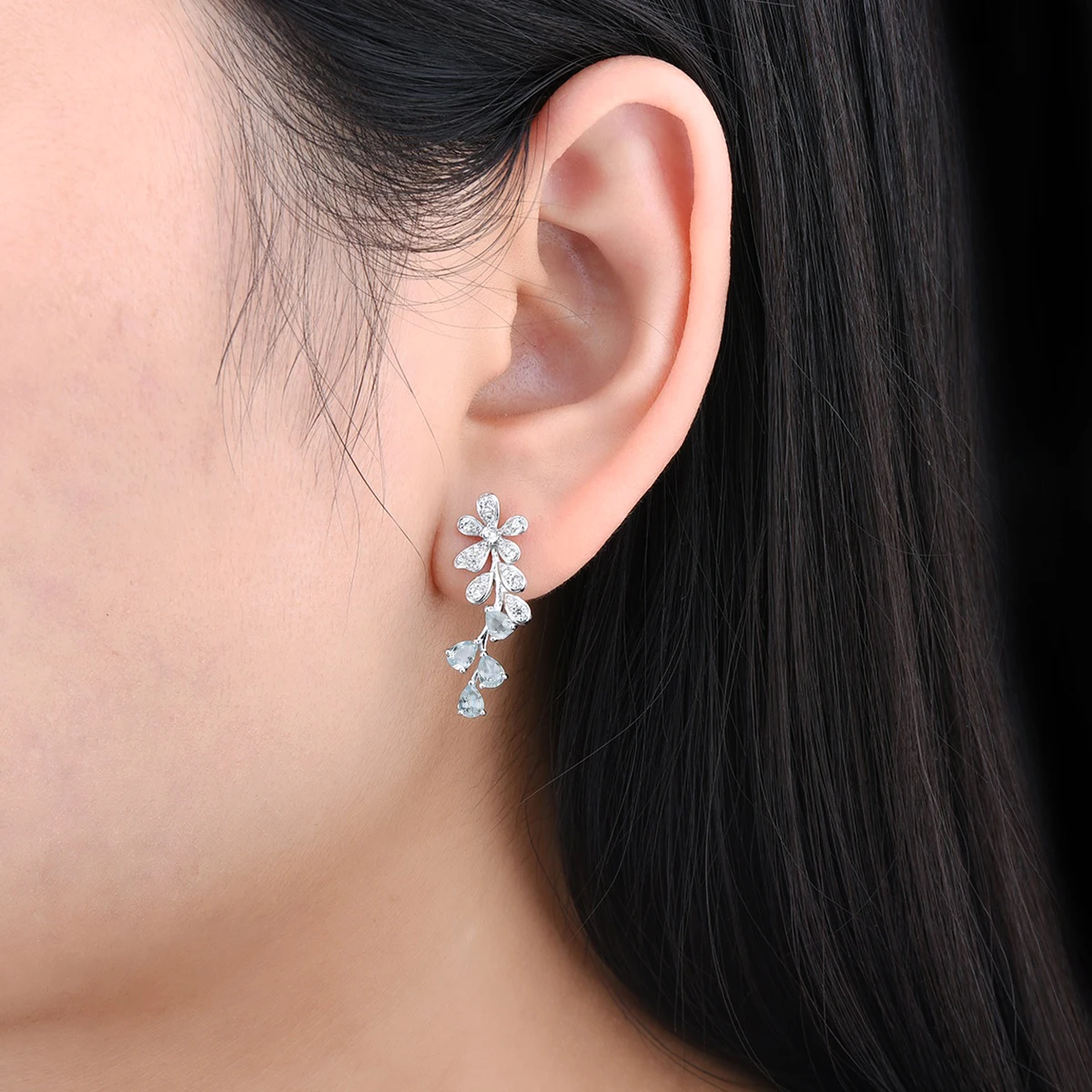 Natural Aquamarine Solid Sterling Silver Stud Earring 1.2 Carats Genuine Light Blue Gemstone Romantic Original Design Women Gift