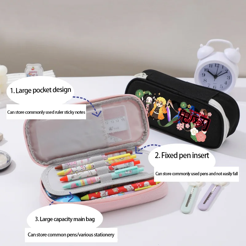 Kamado Nezuko Tanjirou Anime Multi-layer Student Demon Slayer Oxford Cloth Pencil Bag Pencil Box Stationery Storage Bag Gift view 4