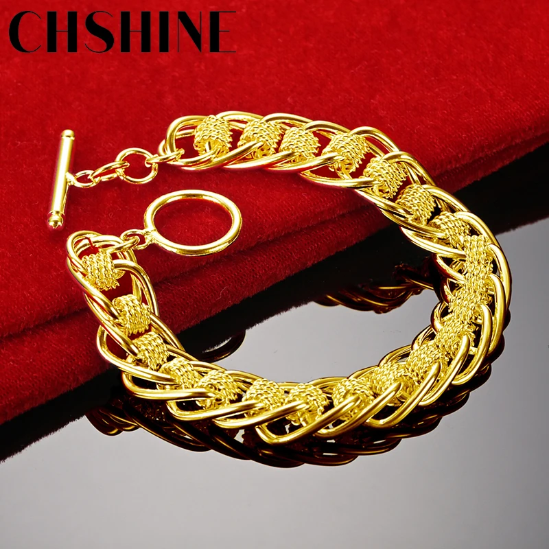 

CHSHINE 925 Sterling Silver Plated 18K Gold Gear Chain Bracelet For Women Wedding Engagement Party Fashion Charm Jewelry
