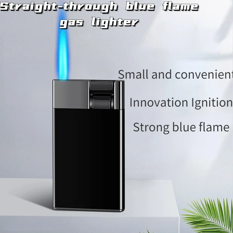 

New Men's Portable Lever Push-type Inflatable Lighter Personality Creative Blue Flame Straight Metal Windproof Cigarette Lighter