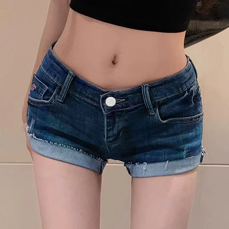 

Women's Low-rise Denim Shorts Summer Sexy Tight and Thin Hot Pants Crimped Design Super Shorts Jeans