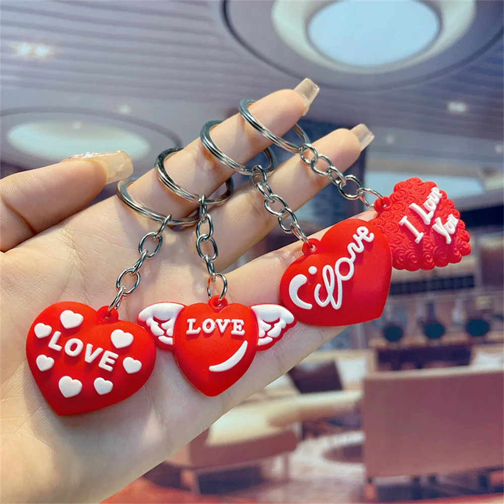 Mini Couple Love Keychain High-quality PVC Heart Pendant Car Keychain Cute Red Love Key Ring Backpack Ornament Gift for Friends