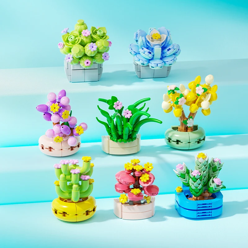 Weekit Kwiatowe Sukulenty Klocki Zestawy Zielony Bonsai Dom Magnetyczne Naklejki na Lodówkę Rośliny Doniczkowe Klocki Zabawki Prezenty