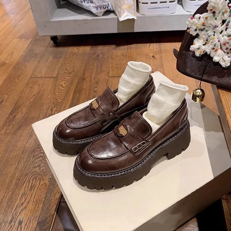 New Patent Leather Chunky Platform Loafers Thick Sole Woman Shoes, Slip on Preppy Casual Zapatos De Mujer,Fashion Лоферы Женские