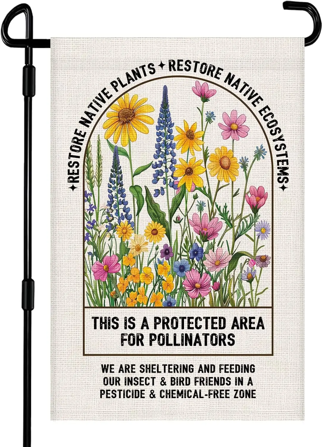 This Is A Protected Area For Pollinators Garden Flag 12x18 Inch Double Sided Burlap Restore Native Plants Wildflower Outdoor llp
