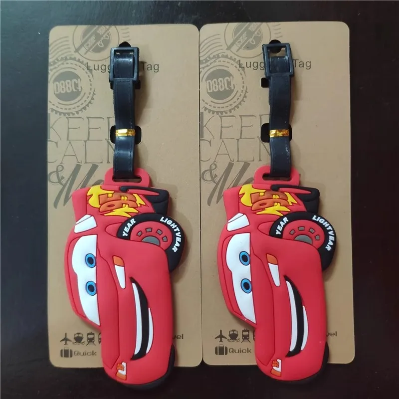 Disney Cars Lightning McQueen Luggage Tag Silica Gel Suitcase ID Address Holder Baggage Boarding Tag Portable Label