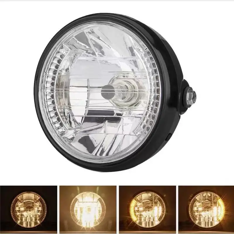 Universal 12V H4 35W round Motorcycle Headlight 7 Inch Yellow LED with Black Bracket Motorcycle Accessory