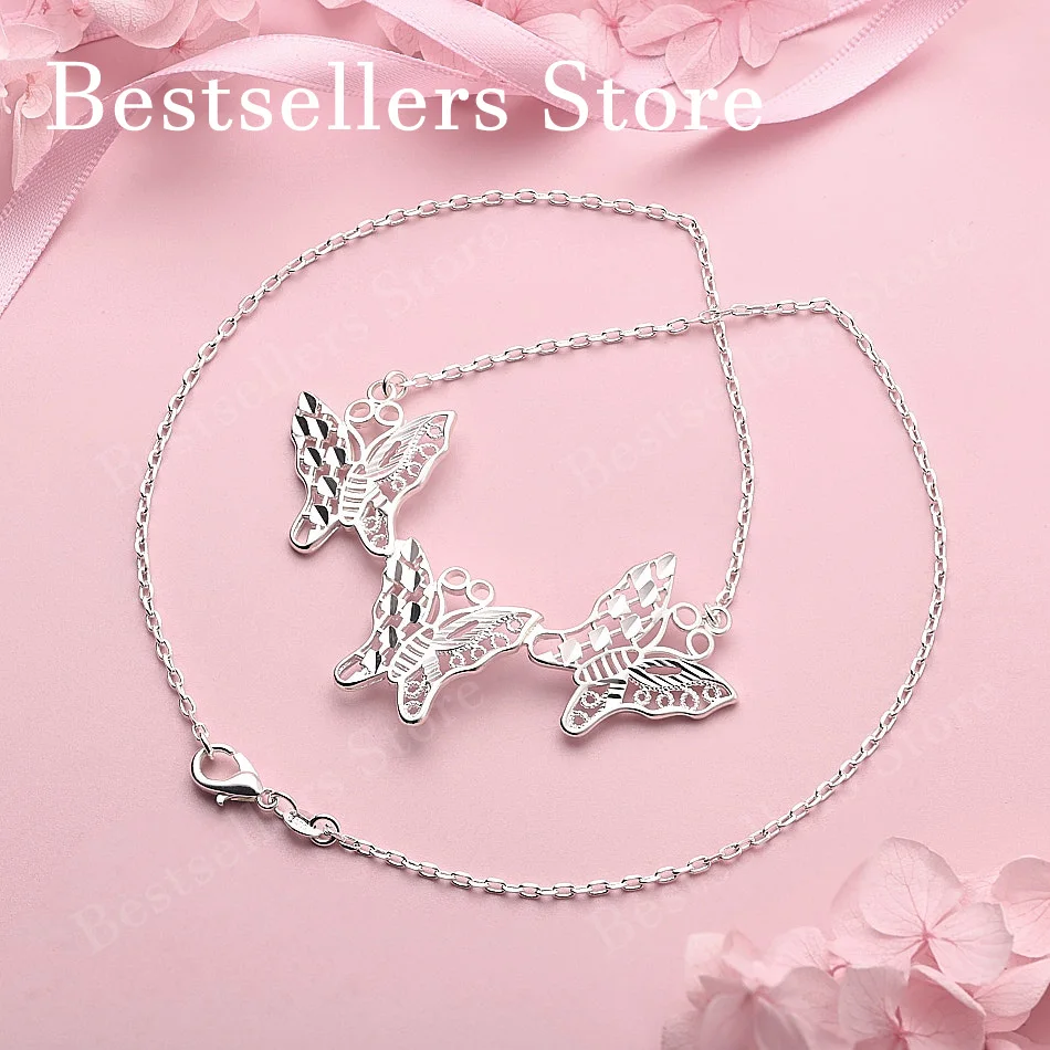 925 Sterling Silver Exquisite Openwork Butterfly Necklace for Women, Fashionable Party and Wedding Jewelry