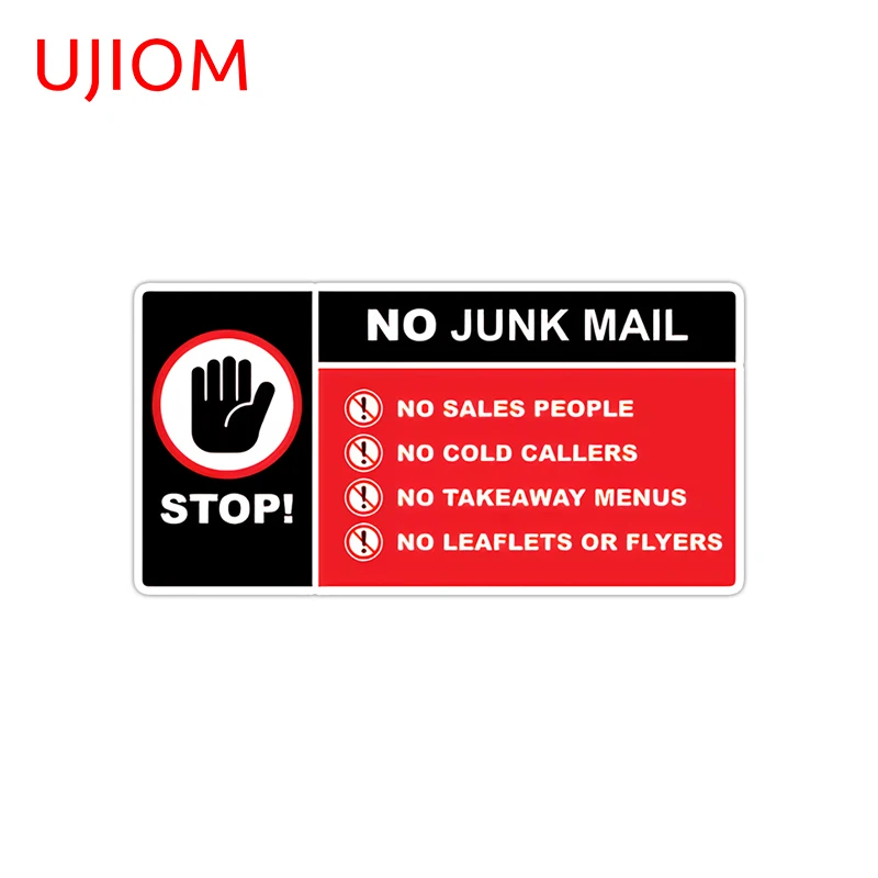 UJIOM No Junk Mail Warning Sign Wall Sticker Exquisite Advance Guard Scratch Proof Graphic Decal Suitable For Vinyl Material