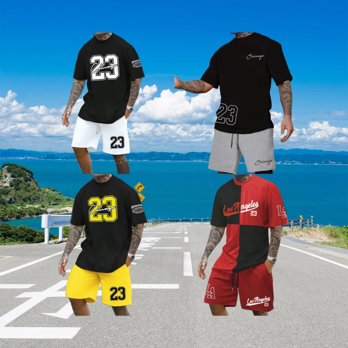 

Новинка 2023 года, красная мужская повседневная футболка с короткими рукавами и шортами с принтом No 23 для взрослых, баскетбол, бег, комплект из 2 предметов, мужская одежда