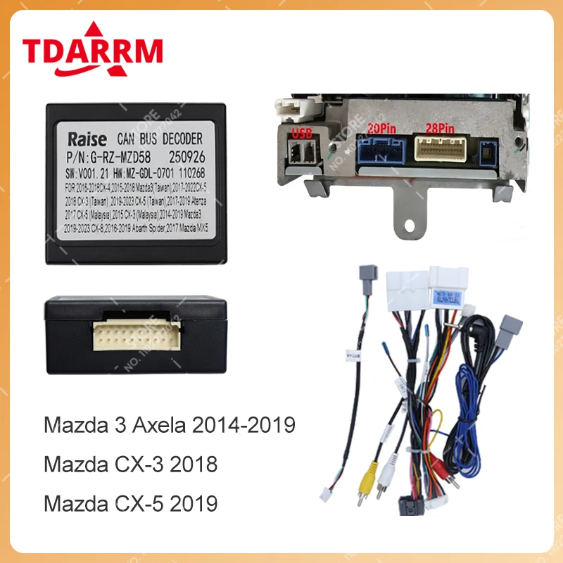 For Mazda 3 Axela 2014-2019/CX-3 2018/CX-5 2019 Canbus Box G-RZ-MZD58 Adapter Decoder 16 Pin Wiring Harness Radio Power Cable.