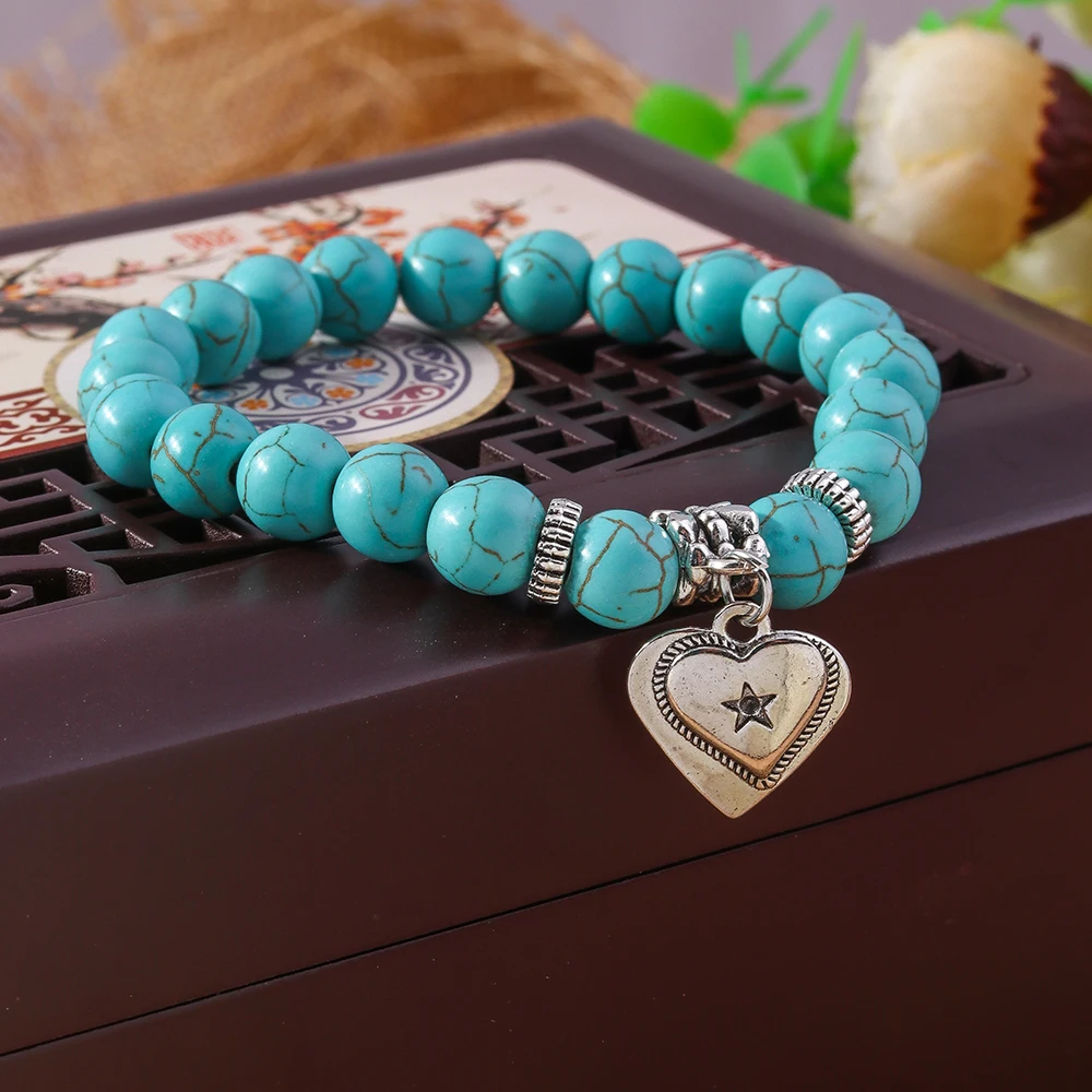 Aihua neue türkis farbene Stein perlen Armbänder für Frauen Männer Naturstein Charm Armband Armreifen Armband Modeschmuck Großhandel – Detail 13
