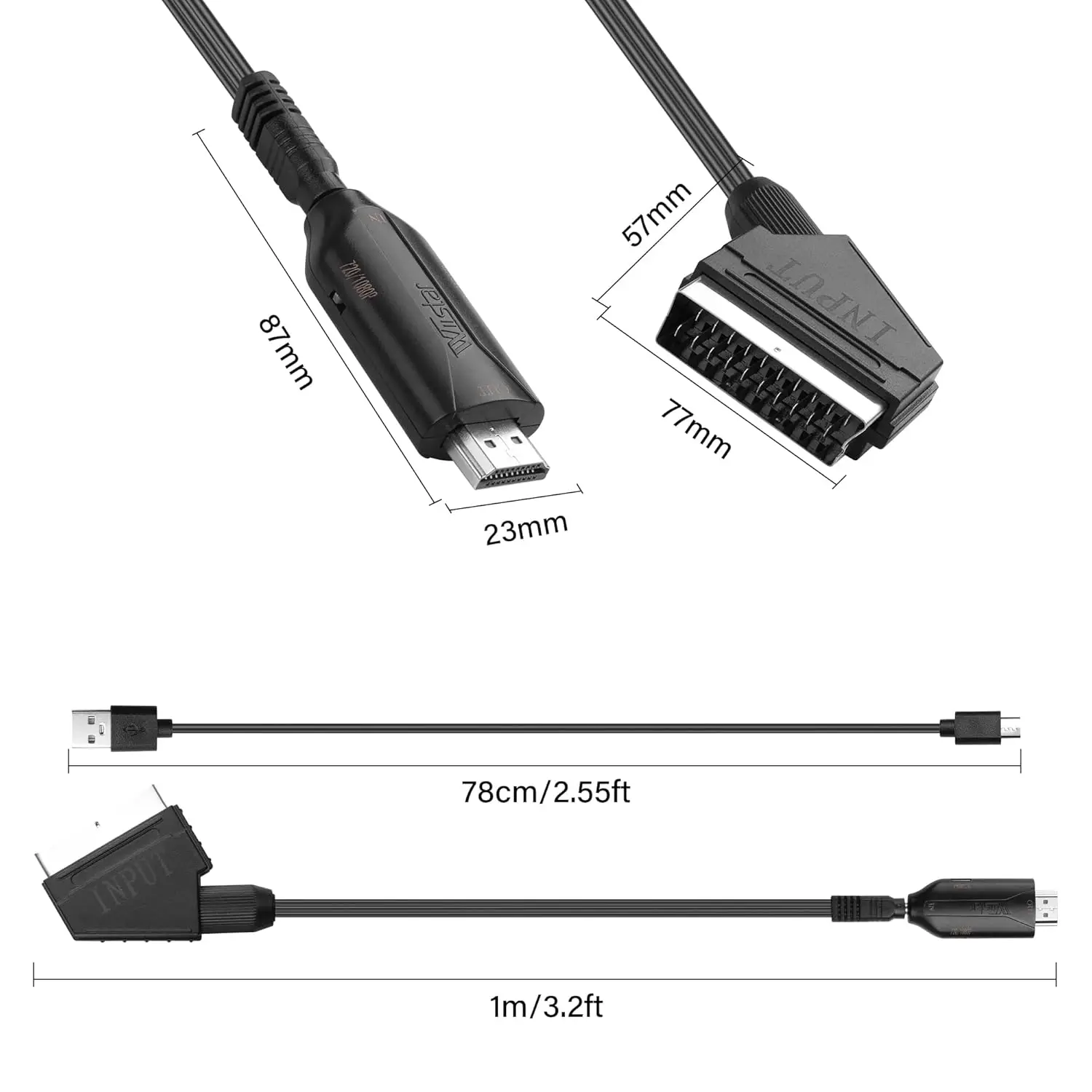 Scart to HD compatible Converter Video Audio Adapter for HD TV DVD HDTV Sky Box STB Plug and Play USB Cable Plug and Play