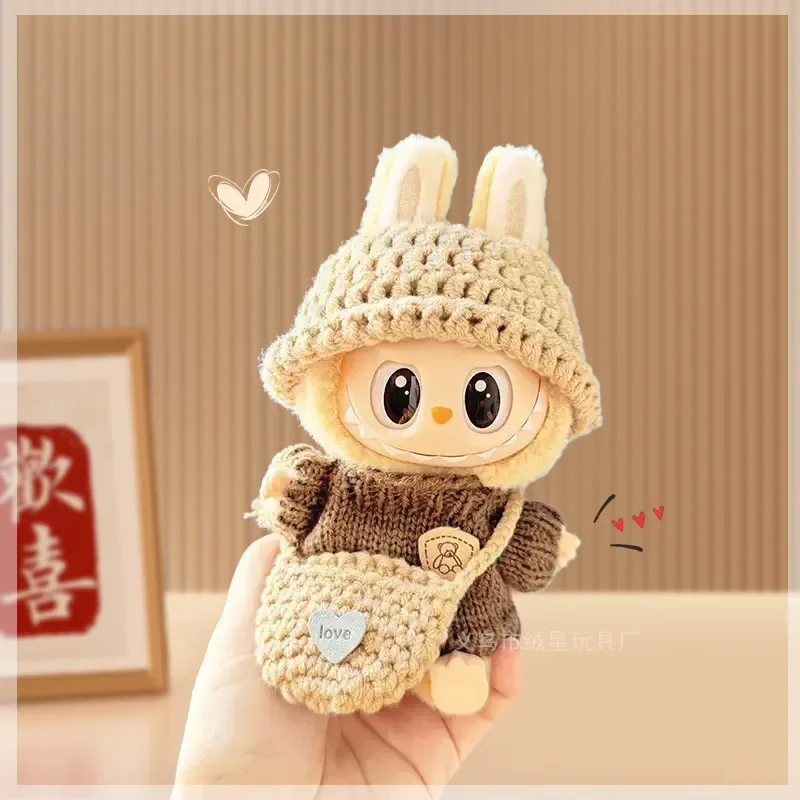 

Для Labubu Idol V1 V2 модная крутая шляпа для сидения, свитер Love, одежда 17 см, мини-плюшевая кукольная одежда, аксессуары для наряда
