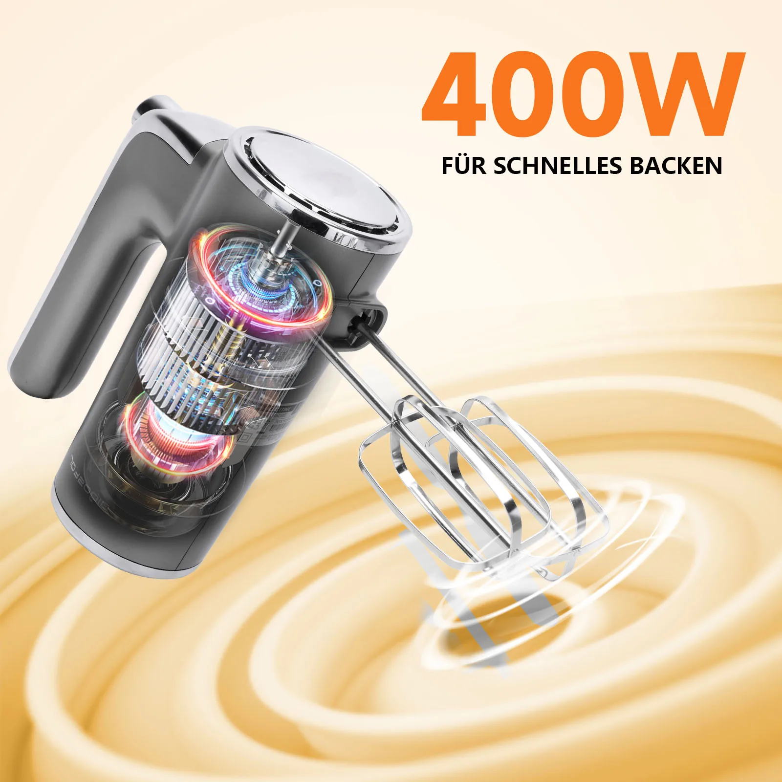 خلاط يدوي كهربائي من إيجوستار، خلاط يدوي فائق القوة 400 وات مع حامل تخزين واحد، 5 سرعات توربو، 2 مخفق، خطافين عجين