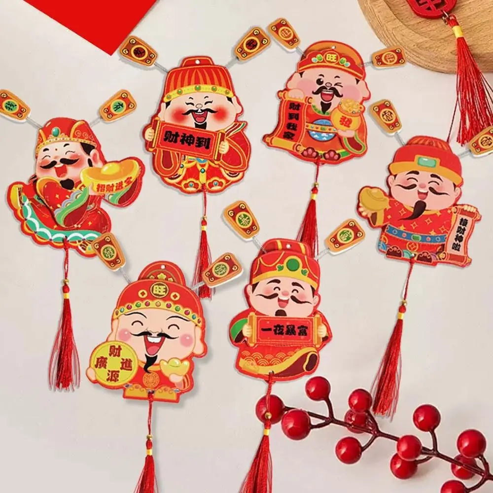 

Cute Chinese God of Wealth Fridge Magnets Traditional Festive Snake Year Hanging Pendent Cartoon with Tassels