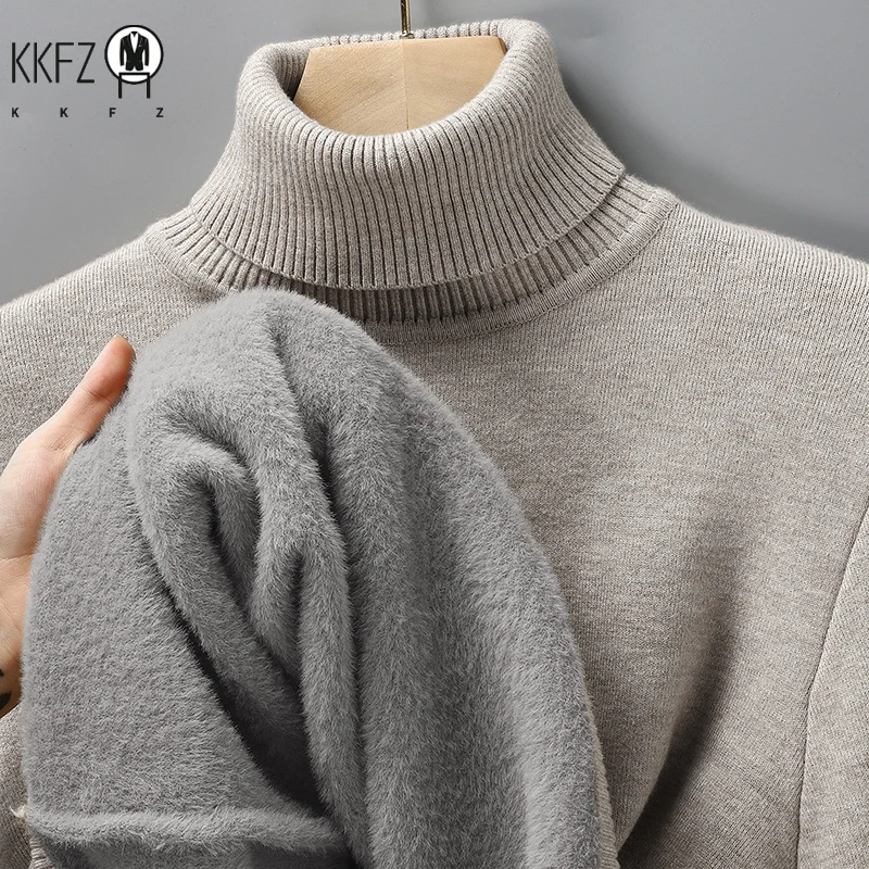 Men's Slim Fit Long Sleeve Turtleneck Sweater Anti-Pilling High Quality Knitted Solid Color Pullover Trendy Men's Clothing - Image 2