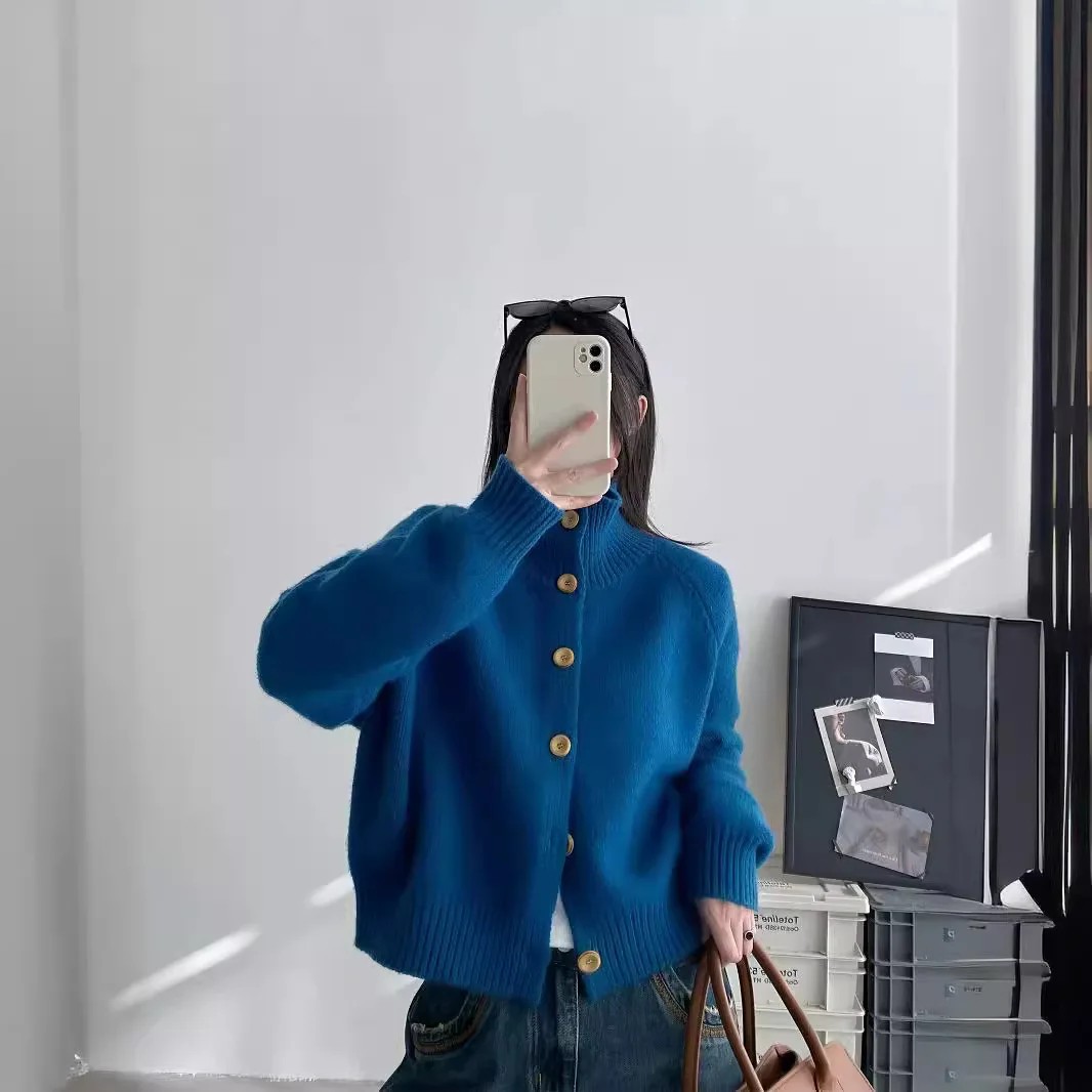 

Blue Sweater Jacket For Women In Autumn And Winter, Soft And Loose Fit, Worn Outside, Knitted Cardigan, Simple Top, Thickened