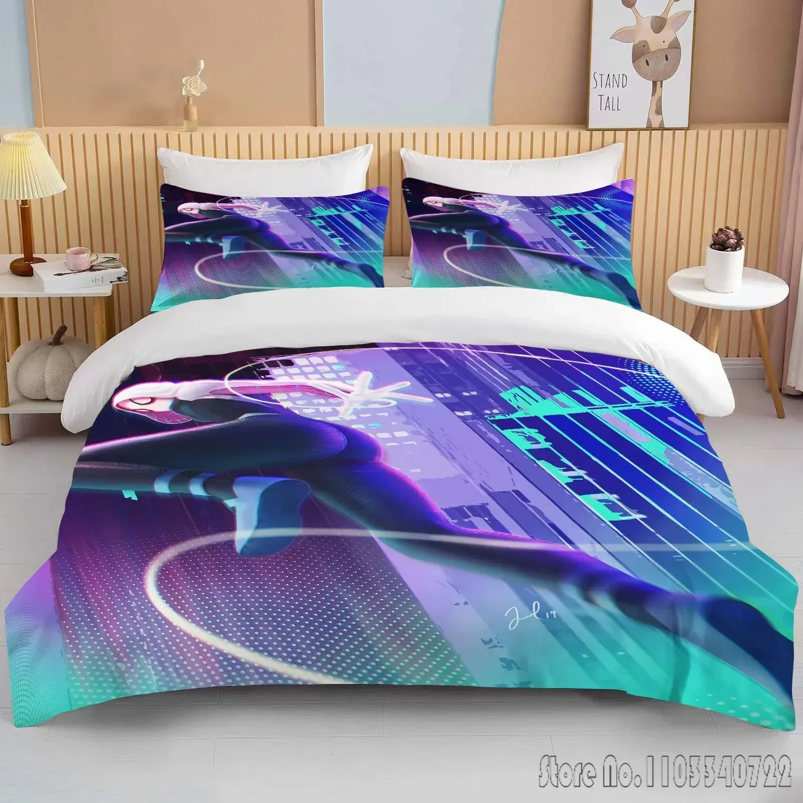 Avengers Marvell Spider Gwen Bedding Set Duvet Cover Anime Quilt Adult Kids Birthday Gift Full Size Bed Sheets and Pillowcases