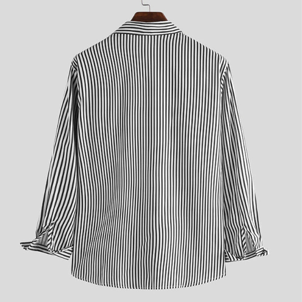 Men Casual Striped Button Down Long Sleeve Formal Workwear Business Dress Shirts