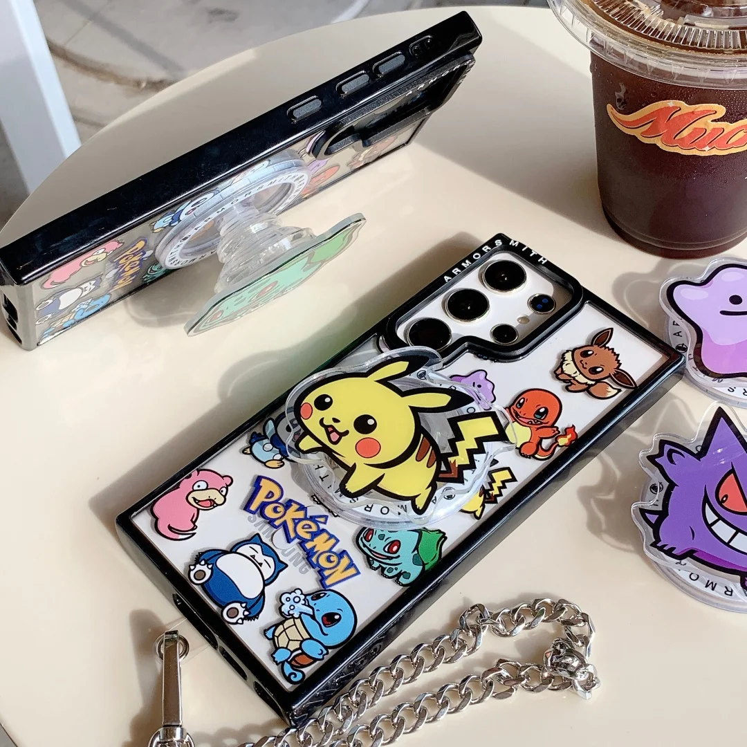 أنيمي P-Pokemon Gengar حامل مغناطيسي حامل حافظة شفافة مضادة للصدمات لهاتف سامسونج جالاكسي S25 S24 Ultra S23 FE Plus غطاء خلفي ﻿ ﻿ ﻿