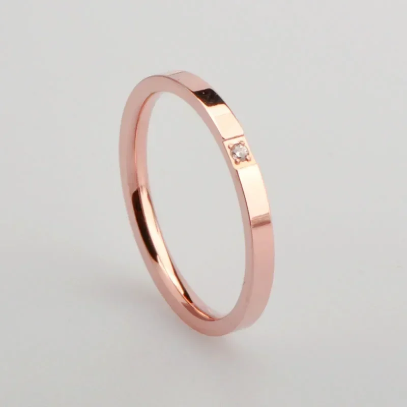 High End Pvd Single Zircon Thin Rings For Women Stainless Steel Ring Cocktail Reception Ring Jewelry Wholesale