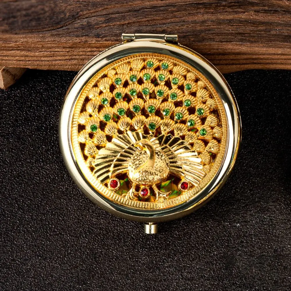 مرآة معدنية إبداعية رائعة لامعة، مرآة محمولة مزخرفة على الوجهين، مرآة جيب كريستالية للطلاب #3