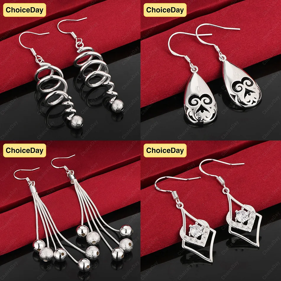 

ChoiceDay 925 Sterling Silver Delicate Round Beads Geometric Drop Earrings Women Party Wedding Accessories