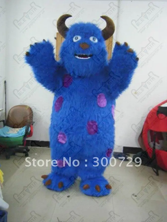 New Adult BLUE Long Fur Monster Mascot Costume Halloween Christmas Dress Full Body Props Outfit Mascot Costume