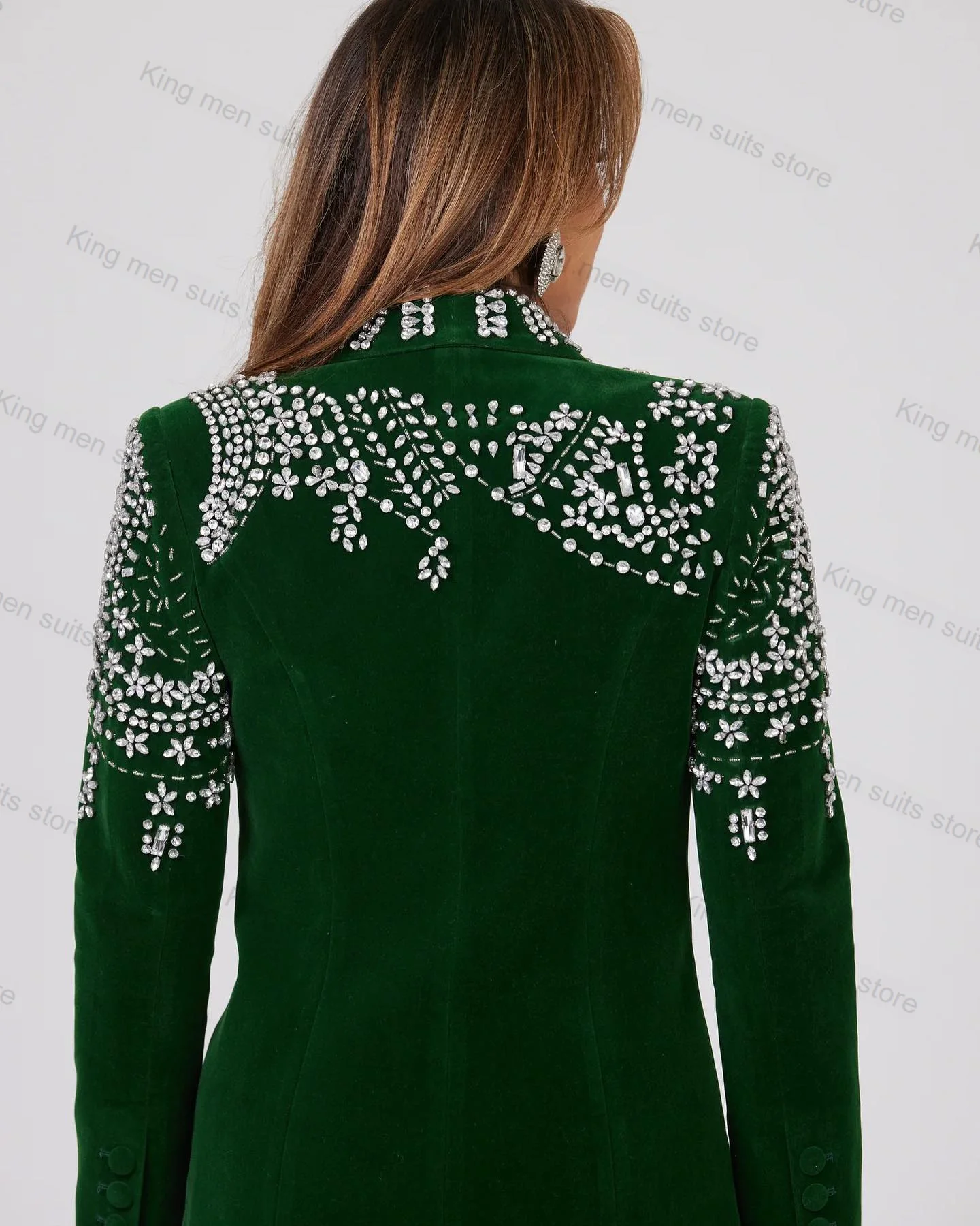 Traje de cristal verde para mujer, Chaqueta larga de algodón, abrigo Formal de oficina, minivestido de graduación corto hecho a medida, 1 pieza