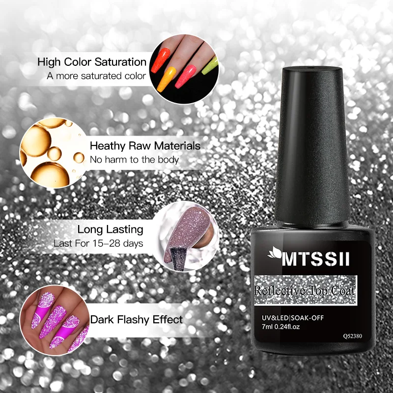 Mtssii 1 Bottle 7ml Reflective Top Coat Function Gel Polish Glitter Silver Holographics Gel Soak Off Nail Art Gel Varnish