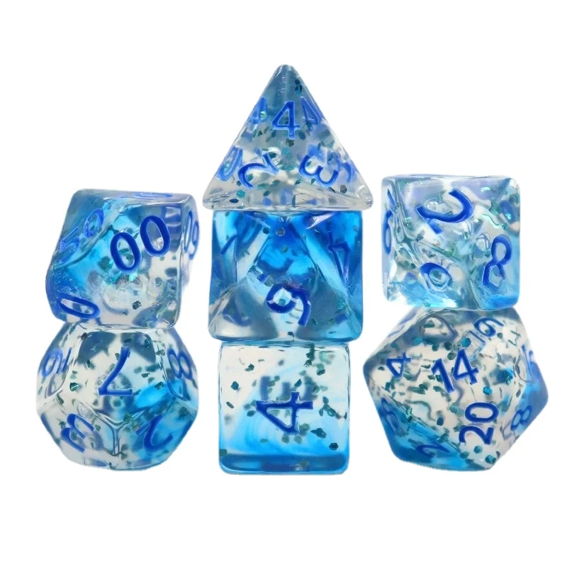 16mm 7Pcs/set Acrylic Transparent Game Dice Set Tabletop Board Game Dice Double Color Flash Dot Starry Sky DND Running Team Dice