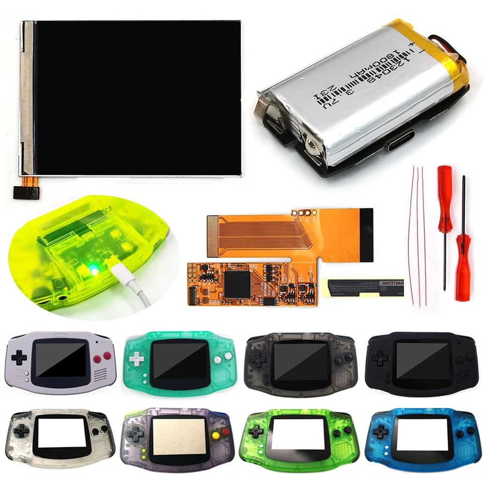 

GBA V2 IPS LCD Screen Backlight Backlit KIT With 1800mAh Lithium Battery For GameBoy Adavance with Pre-cut Housing Shell