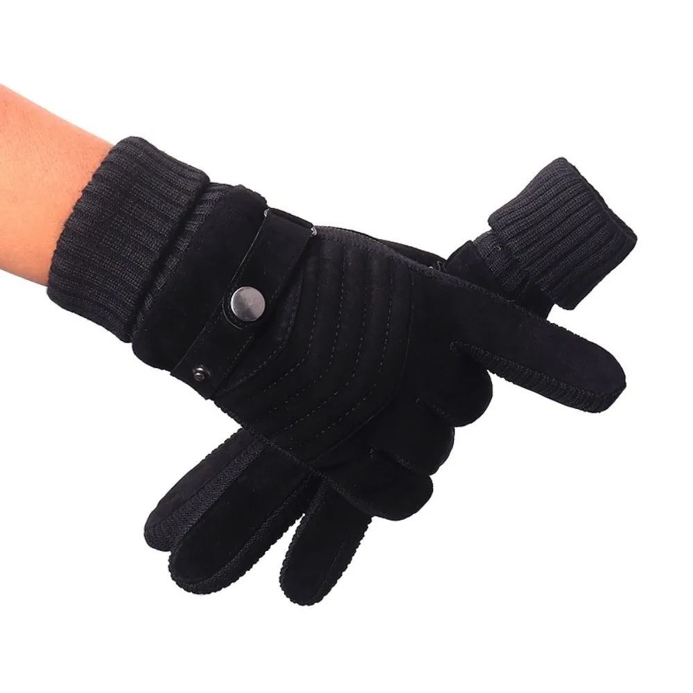 

High Quality Windproof Warm Gloves Leather Touch Screen Mittens Thickned Anti-slip Gloves Men