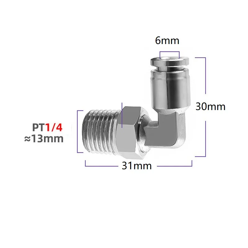 Stainless Steel Male Push-in Elbow PT1/4 Swivel Male x 6mm Pipe OD Elbow Fitting