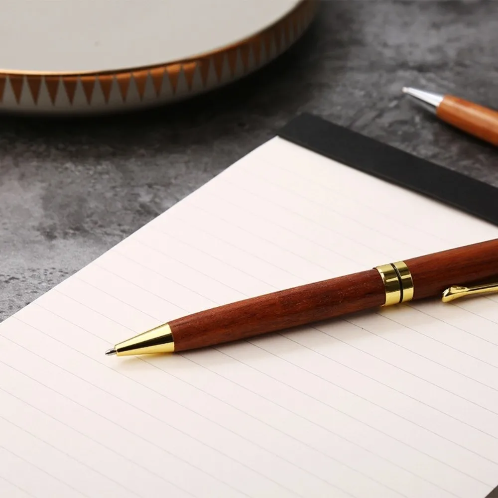 Durable Rotating Wooden Ballpoint Pen Solid Wood Metal Trim Business Signature Pen Gel Pen Gift