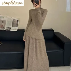 Fashion Women's Suit New Korean Version High Neck Knitted Top with a Simple Temperament and a Two-piece Skirt Set