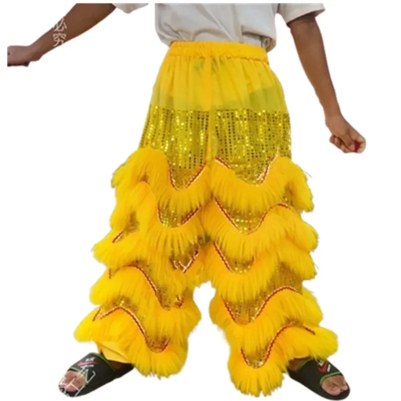 

Fluffy Lion Dance Costume Pants For Adults Chinese Traditional Colorful Festival Pants Men's Animal Cosplay Carnival Clothes