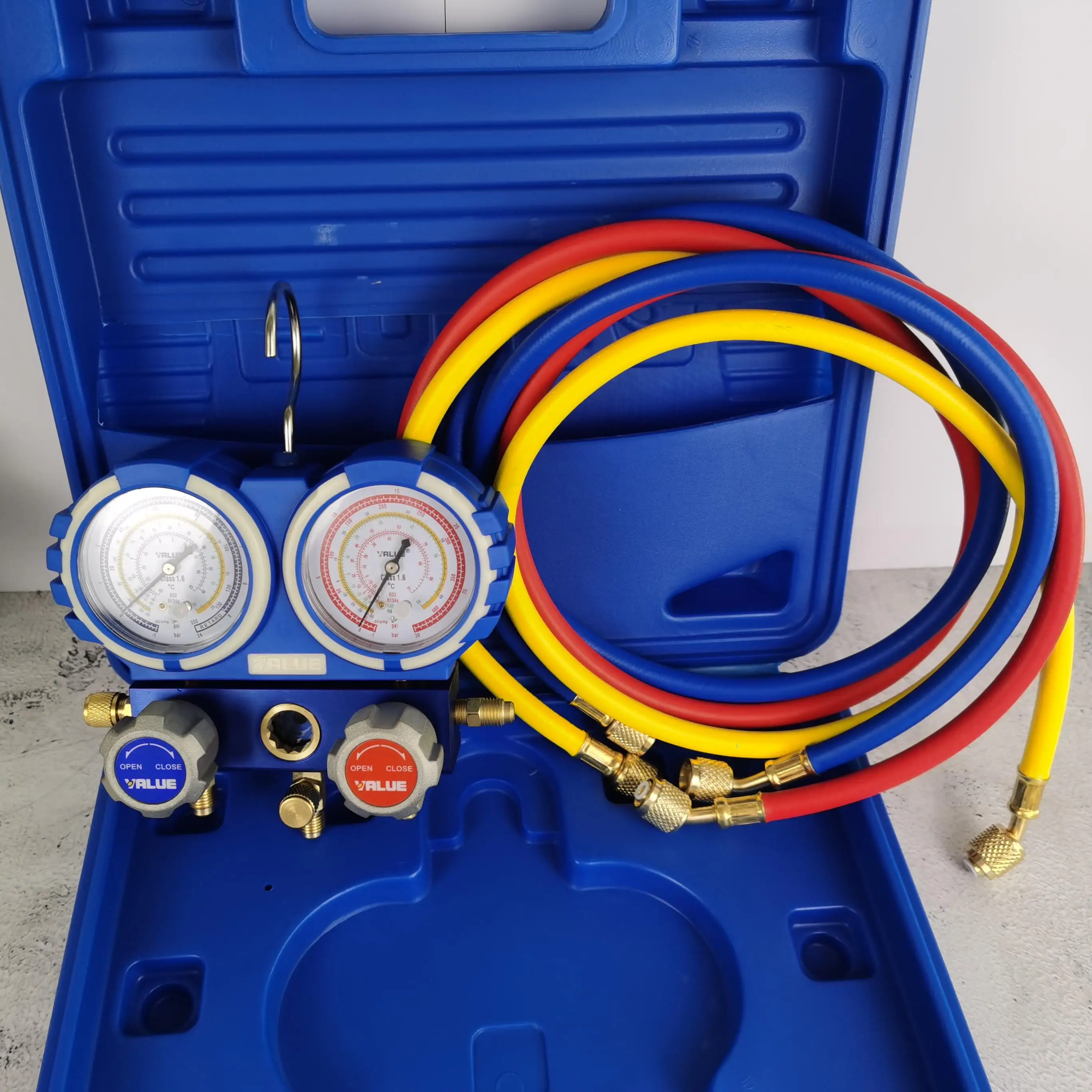 Conjunto de manómetro de refrigerante, herramienta de fluoruro, método de carga de VMG-2-R410A-B, VMG-2-R22-B