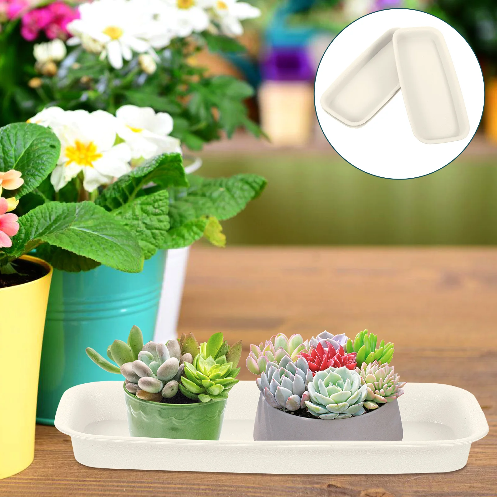 5 Pcs Rectangular Anti Leak Flower Pot Trays 21x8 5cm Beige Plastic Plant Bottom Saucers Lightweight Sun Resistant