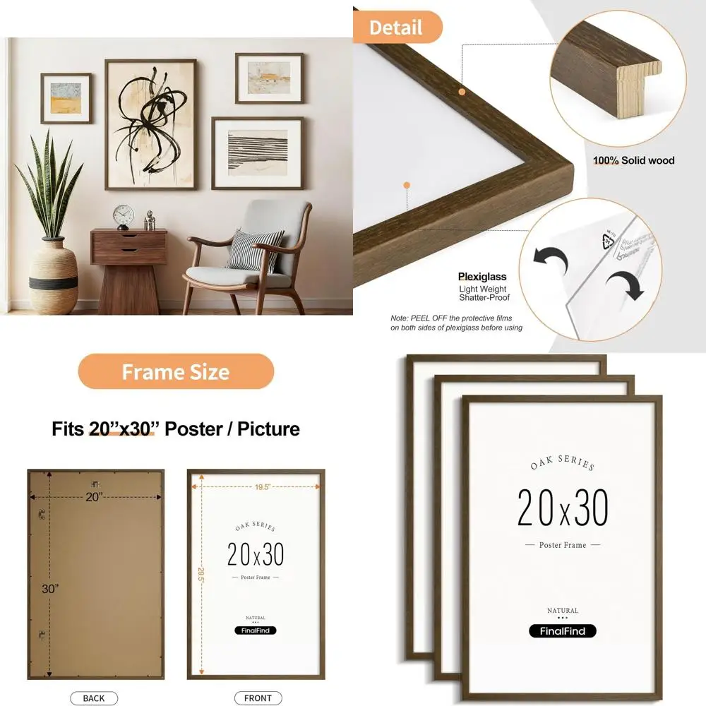 

Brown Walnut Minimalist 20x30 Solid Wood Frame Set of 3 for Wall Art or Photos