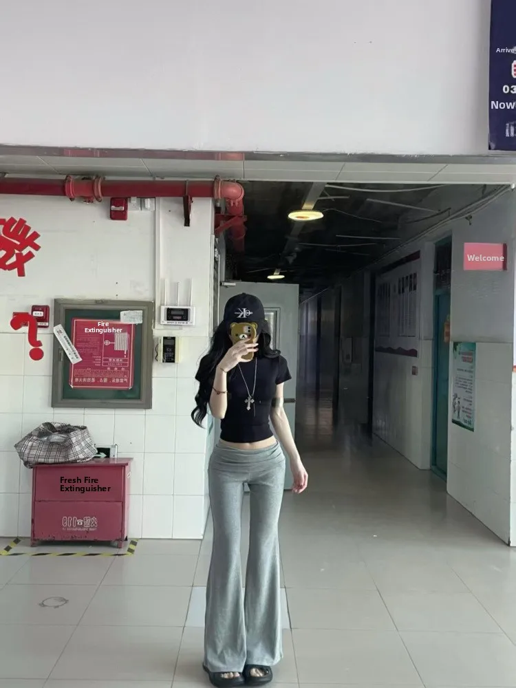 Extended ey Knitted Flared Pants Low Waist Drapey Yoga Casual Trousers for 75cm Tall Women Commute Sle Korean Version